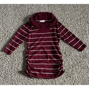 Pink Rose Cowl Neck Quater Sleeve ruched Maroon/white strip sweater size large‎